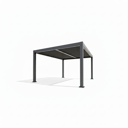All-Aluminum Louvered Pergola 12 Ft X 16 Ft, Outdoor Pergola with Adjustable Louvered Roof, Reinforced Aluminum Frame, Integrated Drainage System, Hardtop Gazebo for Patio, Deck, Gray