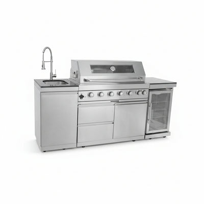 Outdoor Kitchen Island 85" 6-Burner 85000 BTU Deluxe Modular BBQ Island - Grill Islands W/Wine Cooler, Built in Combo outside Island + Rotisserie & Granite Top Outdoor Grill
