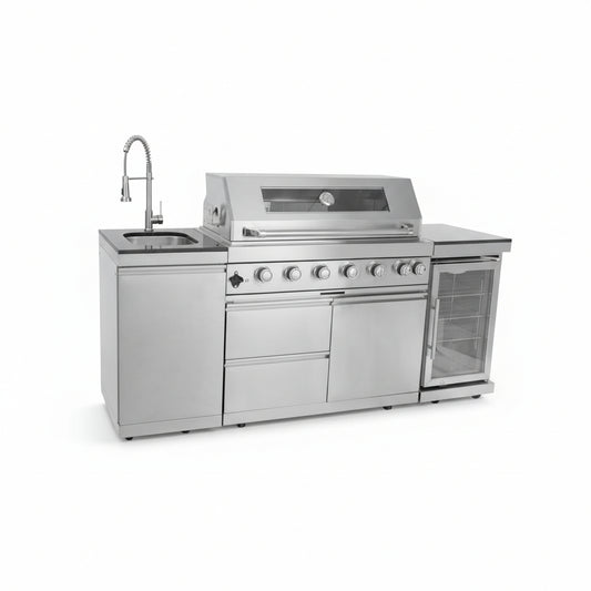 Outdoor Kitchen Island 85" 6-Burner 85000 BTU Deluxe Modular BBQ Island - Grill Islands W/Wine Cooler, Built in Combo outside Island + Rotisserie & Granite Top Outdoor Grill