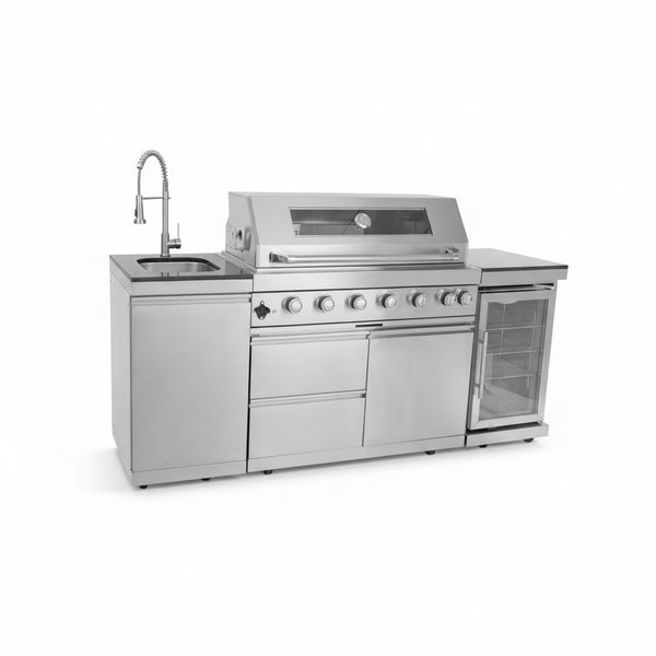 Outdoor Kitchen Island 85" 6-Burner 85000 BTU Deluxe Modular BBQ Island - Grill Islands W/Wine Cooler, Built in Combo outside Island + Rotisserie & Granite Top Outdoor Grill
