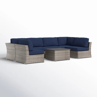 Wicker Sectional Sofa With Cushions And Table