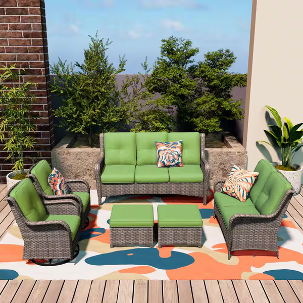 Outdoor Patio Furniture Set Built for All-Weather Entertaining, 6-Piece Conversation Set, Swivel Rockers, Steel Frame