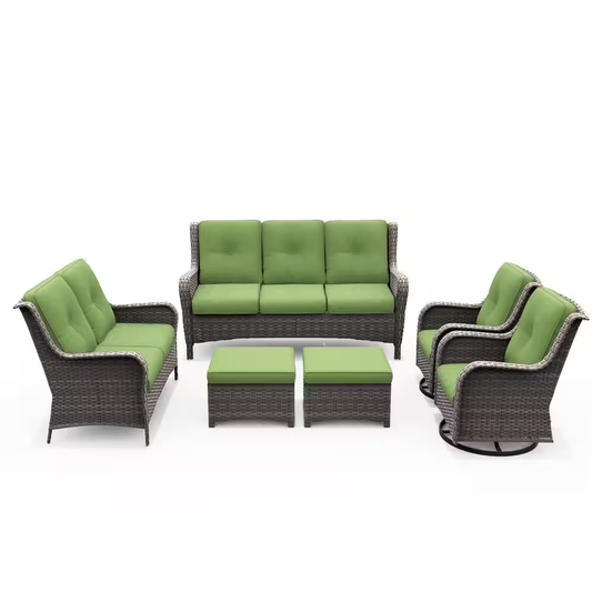 Outdoor Patio Furniture Set Built for All-Weather Entertaining, 6-Piece Conversation Set, Swivel Rockers, Steel Frame
