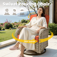Outdoor Patio Furniture Sets 8 Pieces Sectional Sofa Wicker Conversation Set with Swivel Glider Chairs and Solar Powered Coffee Table for Porch, Deck, Orange Red